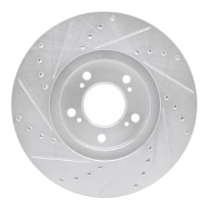 Acura RL Brake Rotor (1) - Front Right - R1 Concepts - Drilled & Slotted - Silver - `99-`04